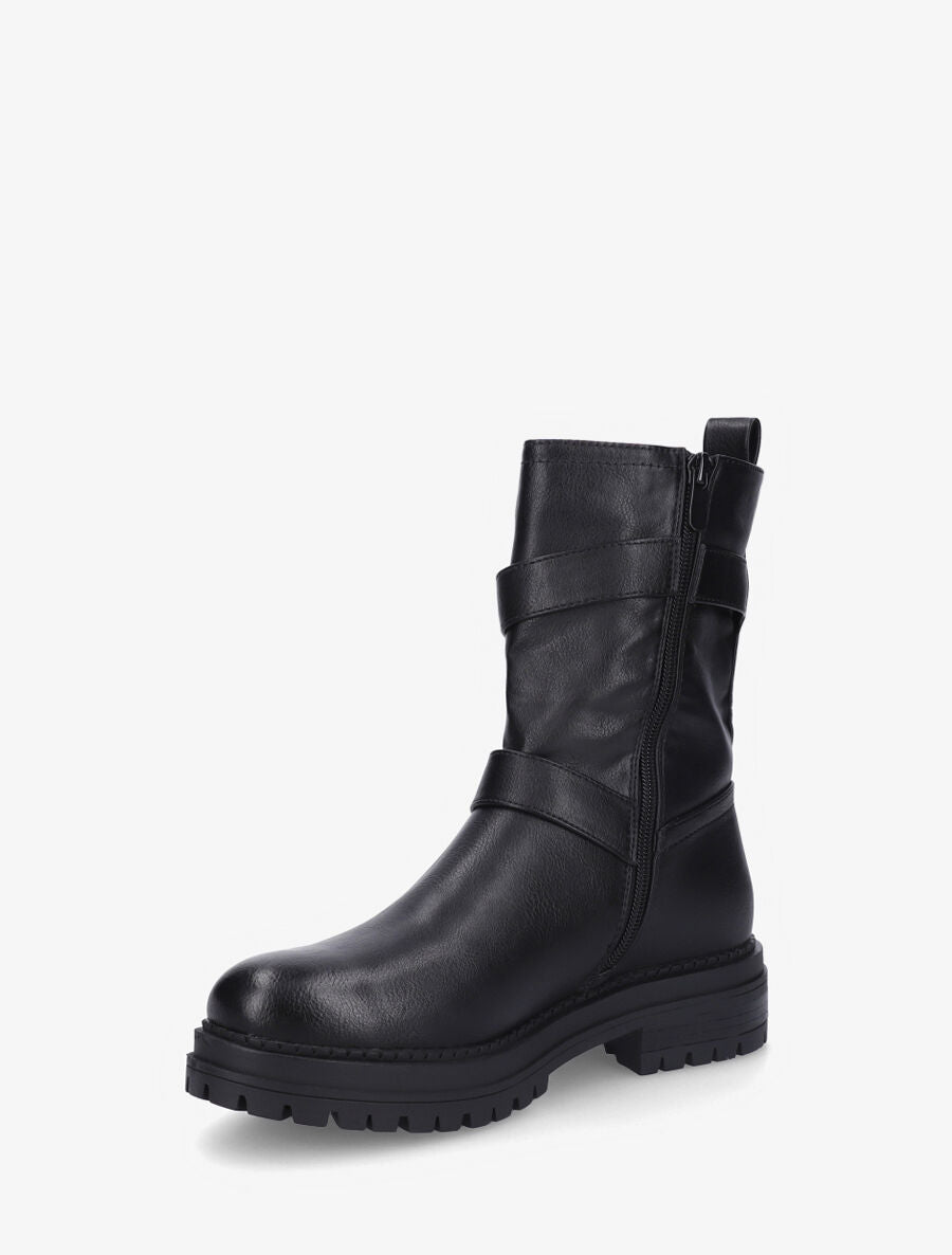 Bottines en simili à semelle crantés - Noir - 3