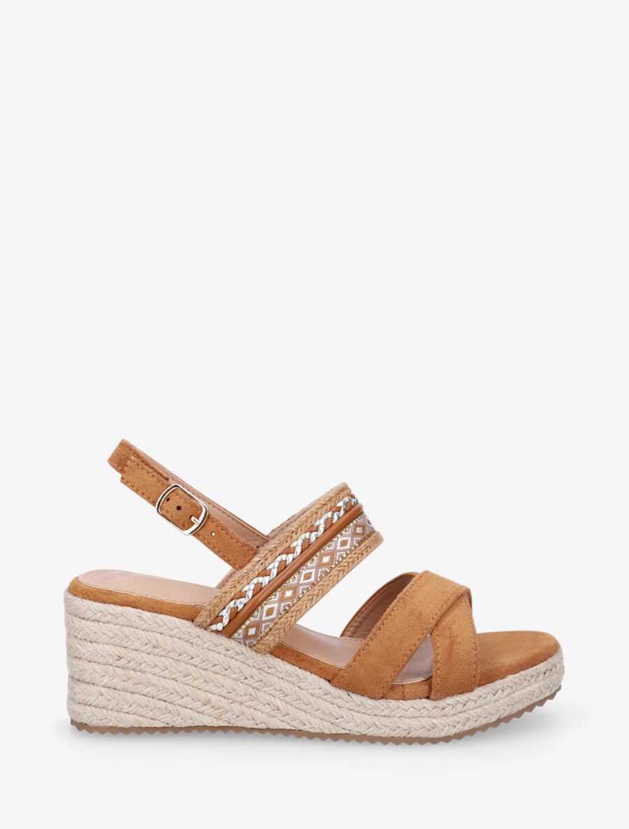 Sandales en suédine à semelle raphia - Camel - 1