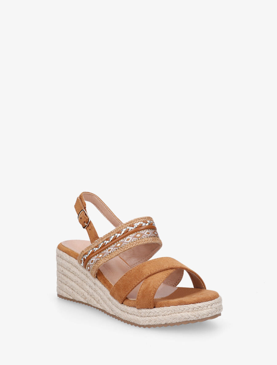 Sandales en suédine à semelle raphia - Camel - 2