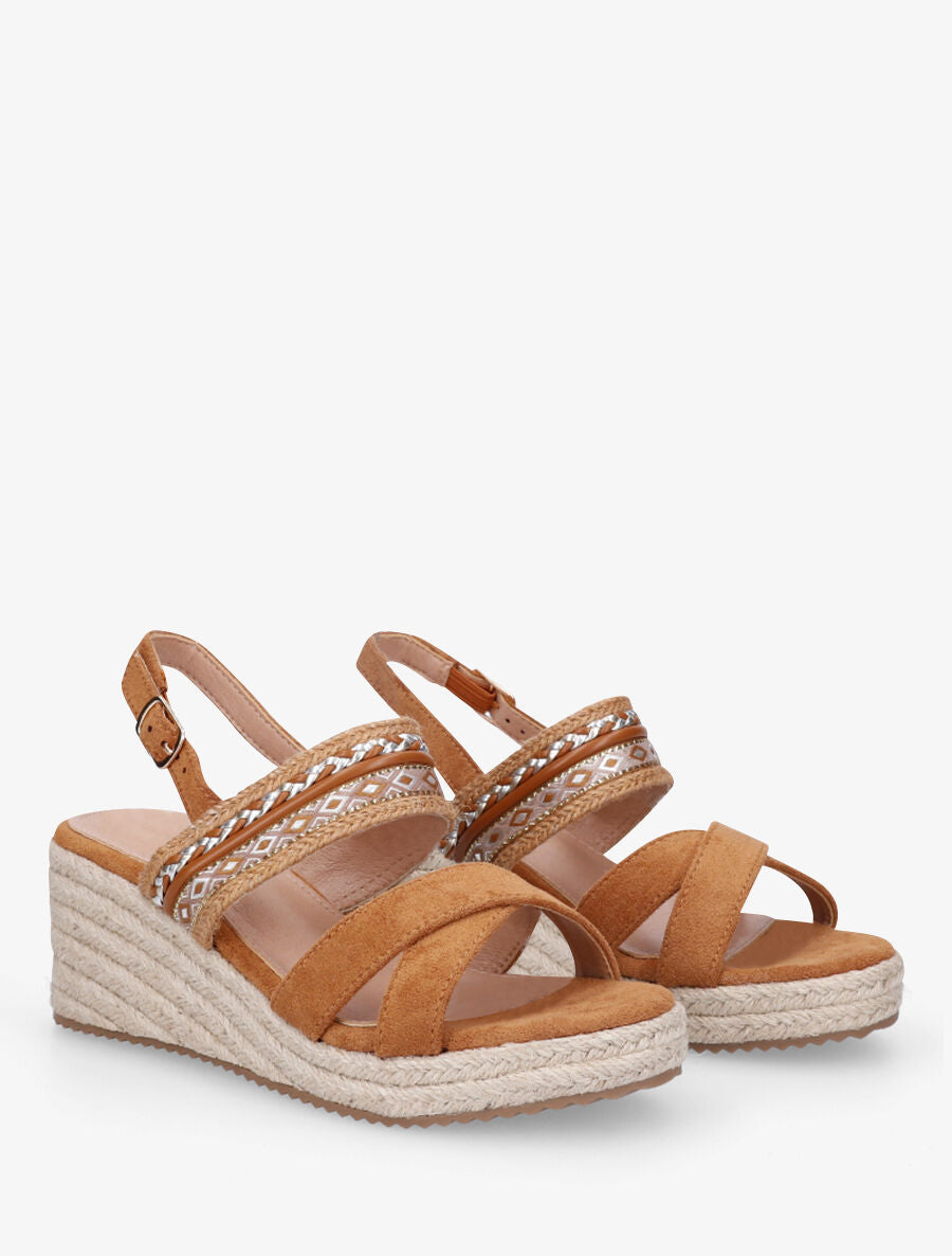 Sandales en suédine à semelle raphia - Camel - 4