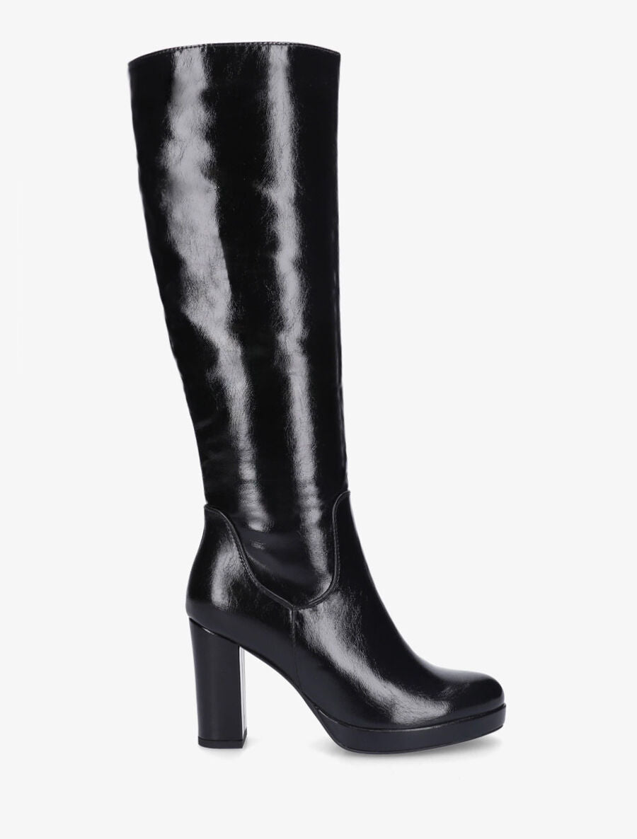 Bottes vernies à plateforme et talon haut - Noir - 1
