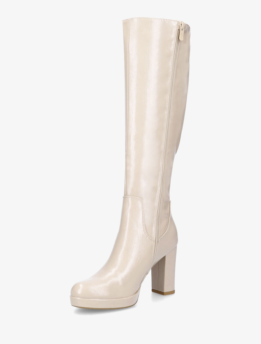 Bottes vernies à plateforme et talon haut - Beige - 3