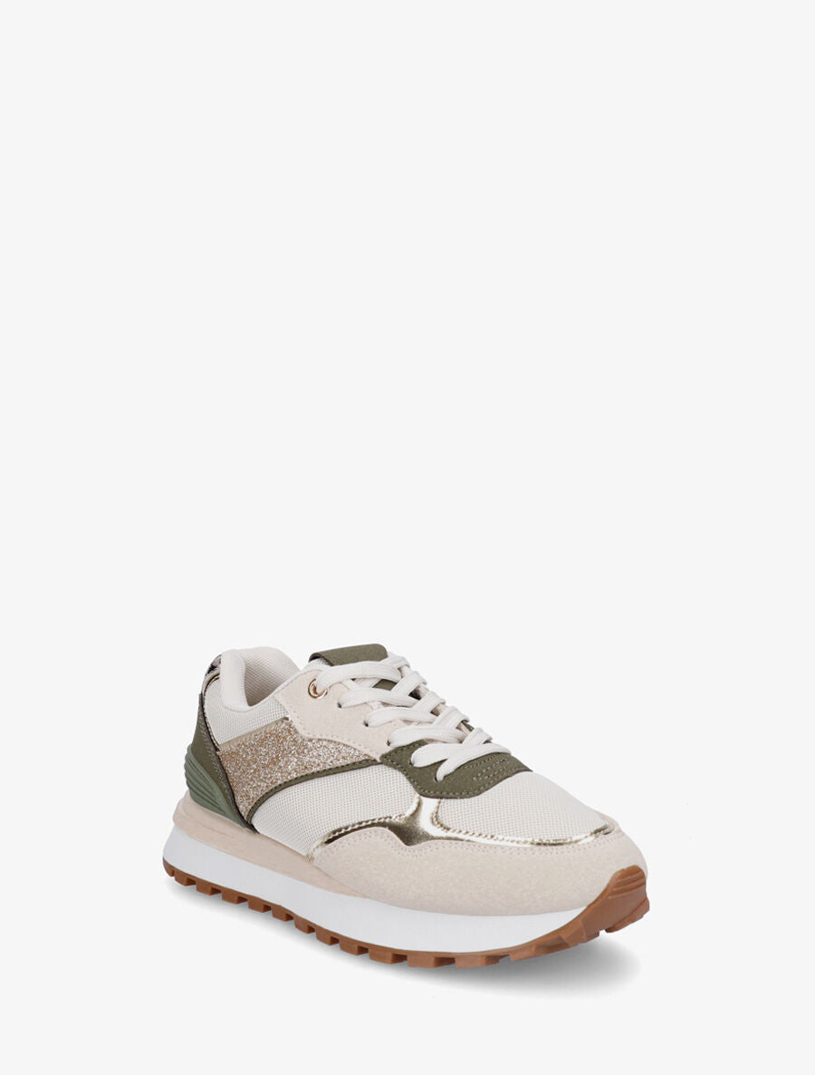 Sneakers à blocs colorés et détail pailleté - Kaki - 2