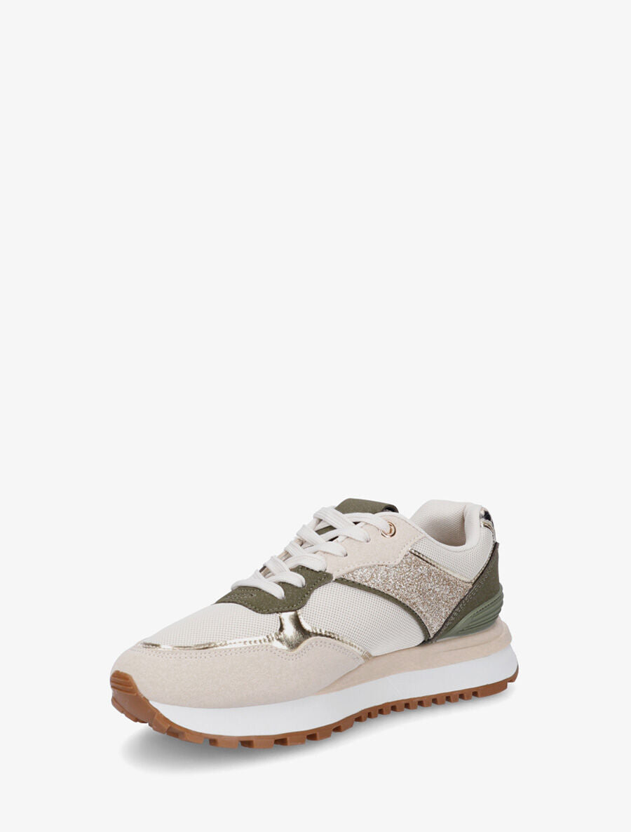 Sneakers à blocs colorés et détail pailleté - Kaki - 3