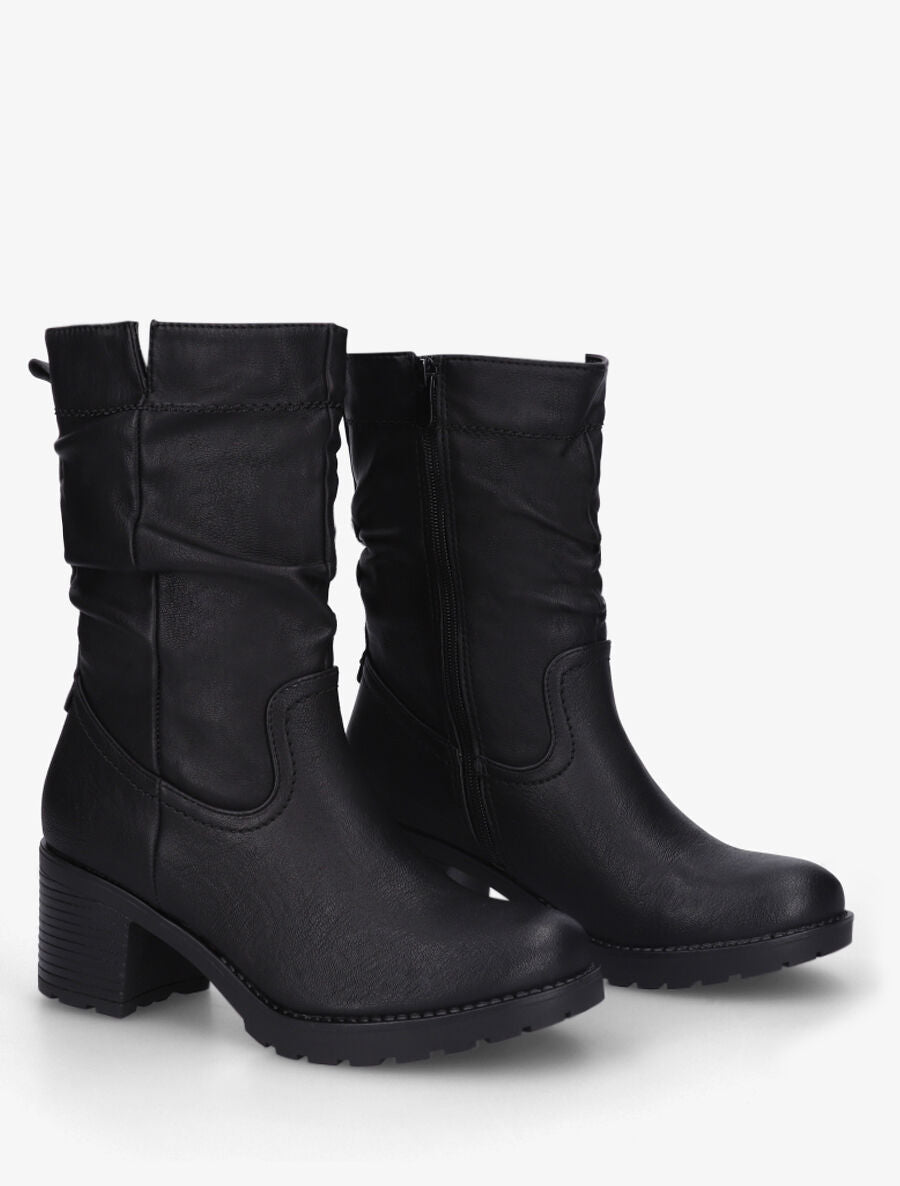 Bottines unies à talon effet plissé - Noir - 4