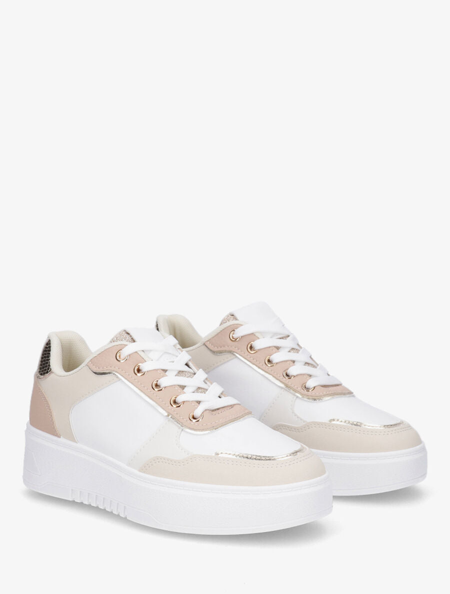 Sneakers à plateforme et languette irisée - Blanc - 4