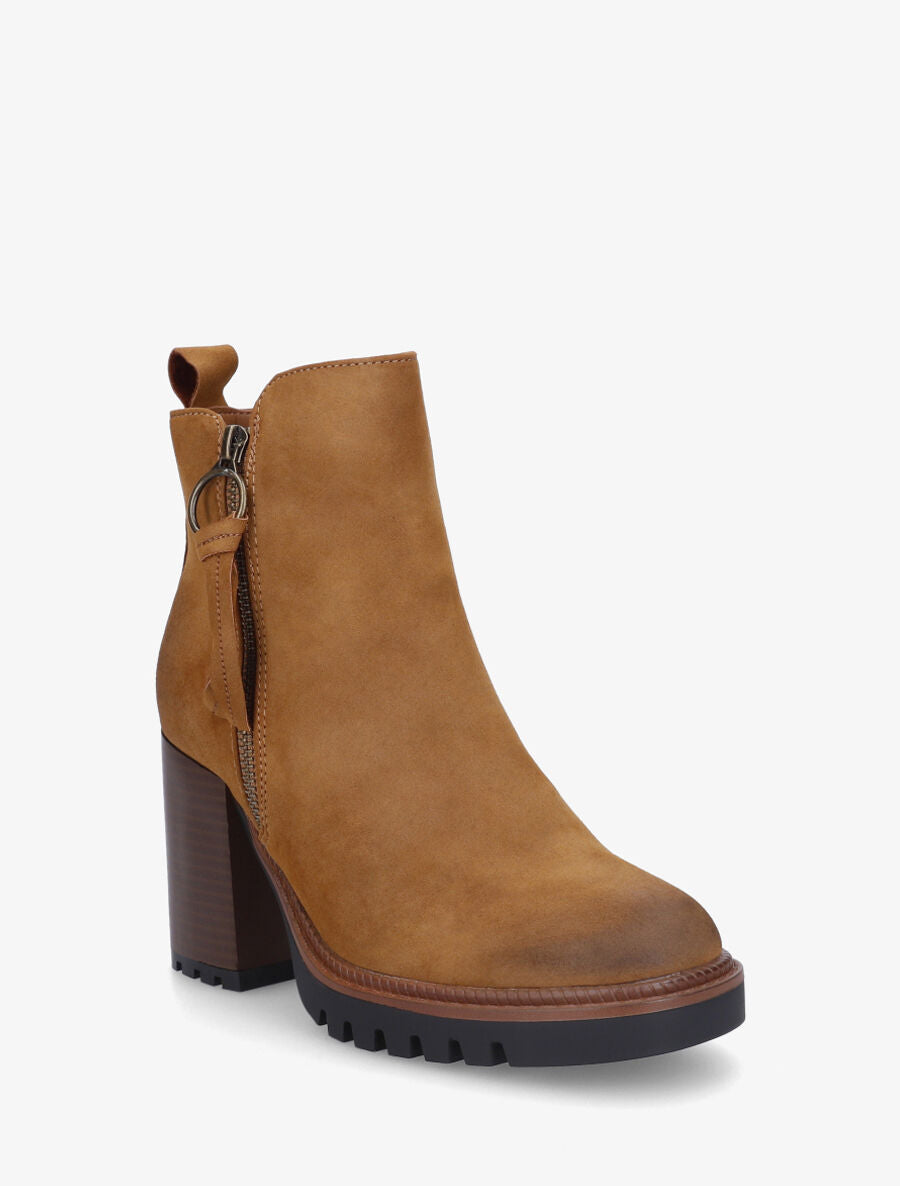 Bottines en suédine à zip décoratif - Camel - 2