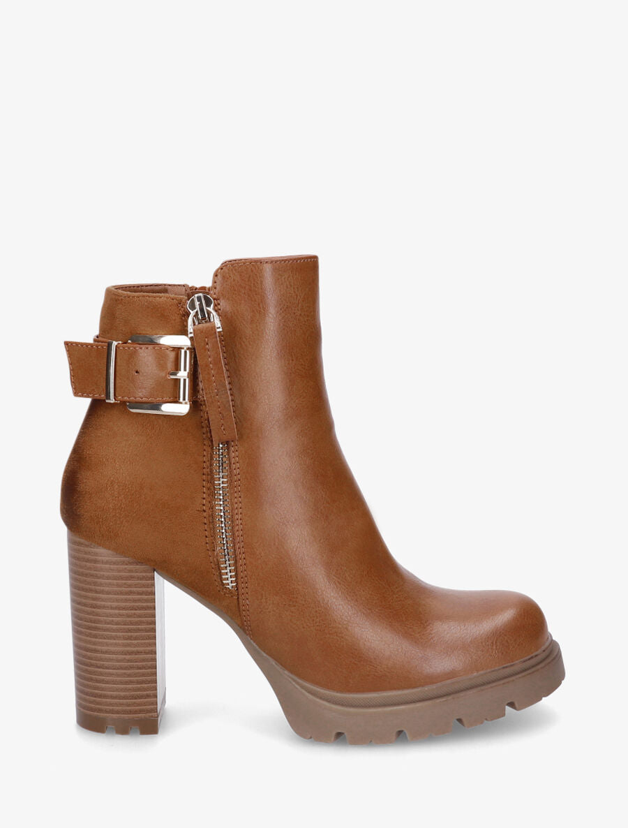 Bottines à talon haut et contrefort en suédine - Camel - 1