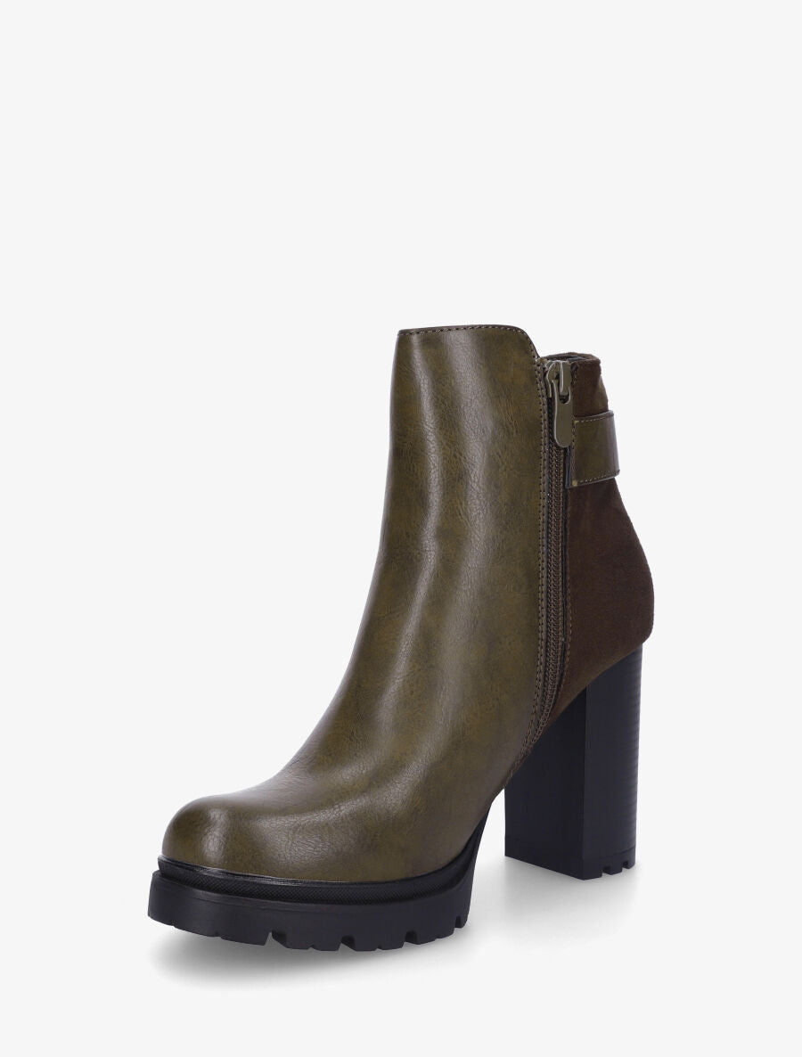 Bottines à talon haut et contrefort en suédine - Kaki - 3