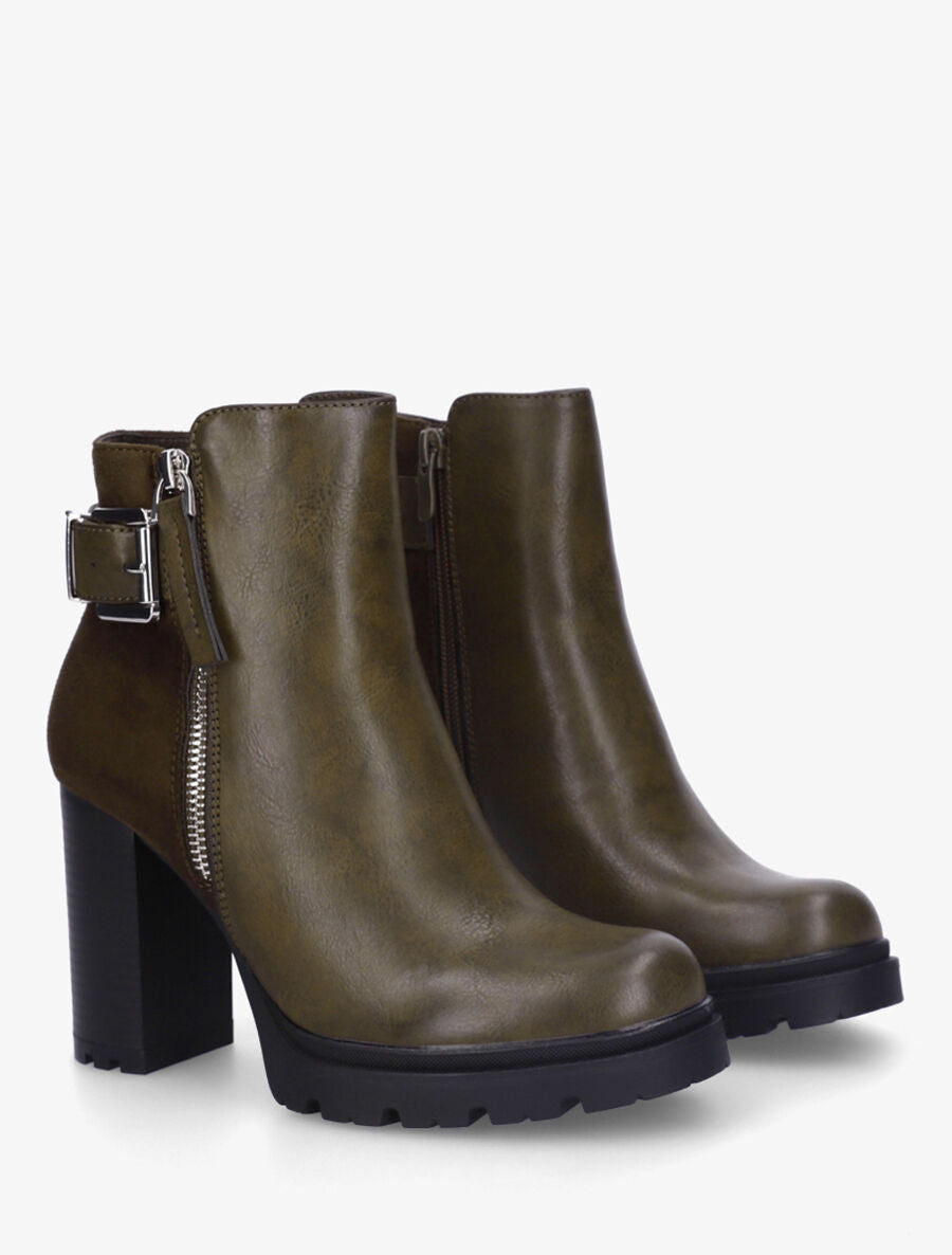 Bottines à talon haut et contrefort en suédine - Kaki - 4