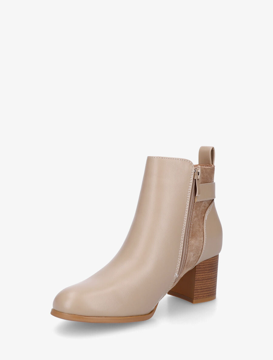 Bottines unies en simili et suédine - Taupe - 3