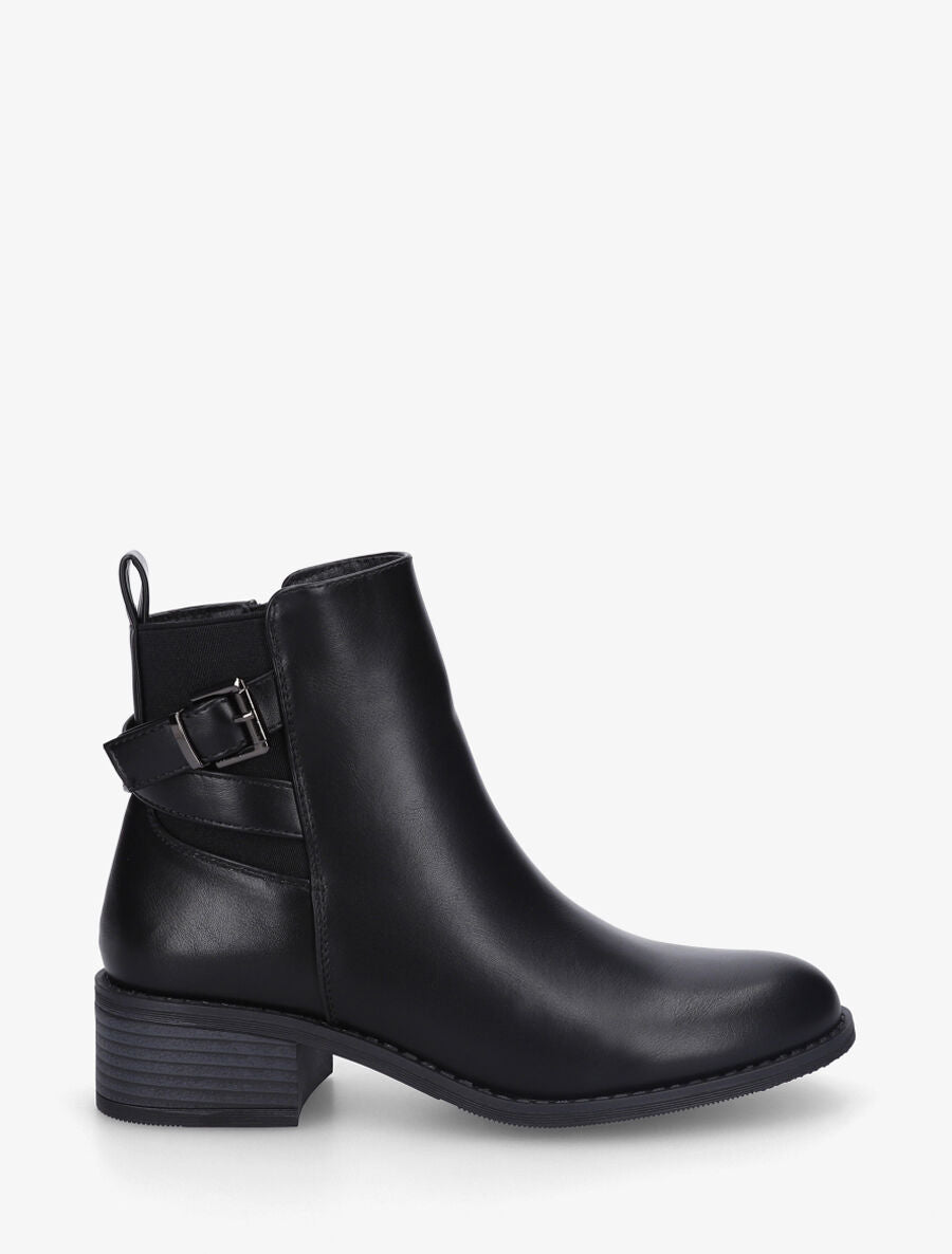 Bottines unies à cheville élastiquée et sanglée - Noir - 1