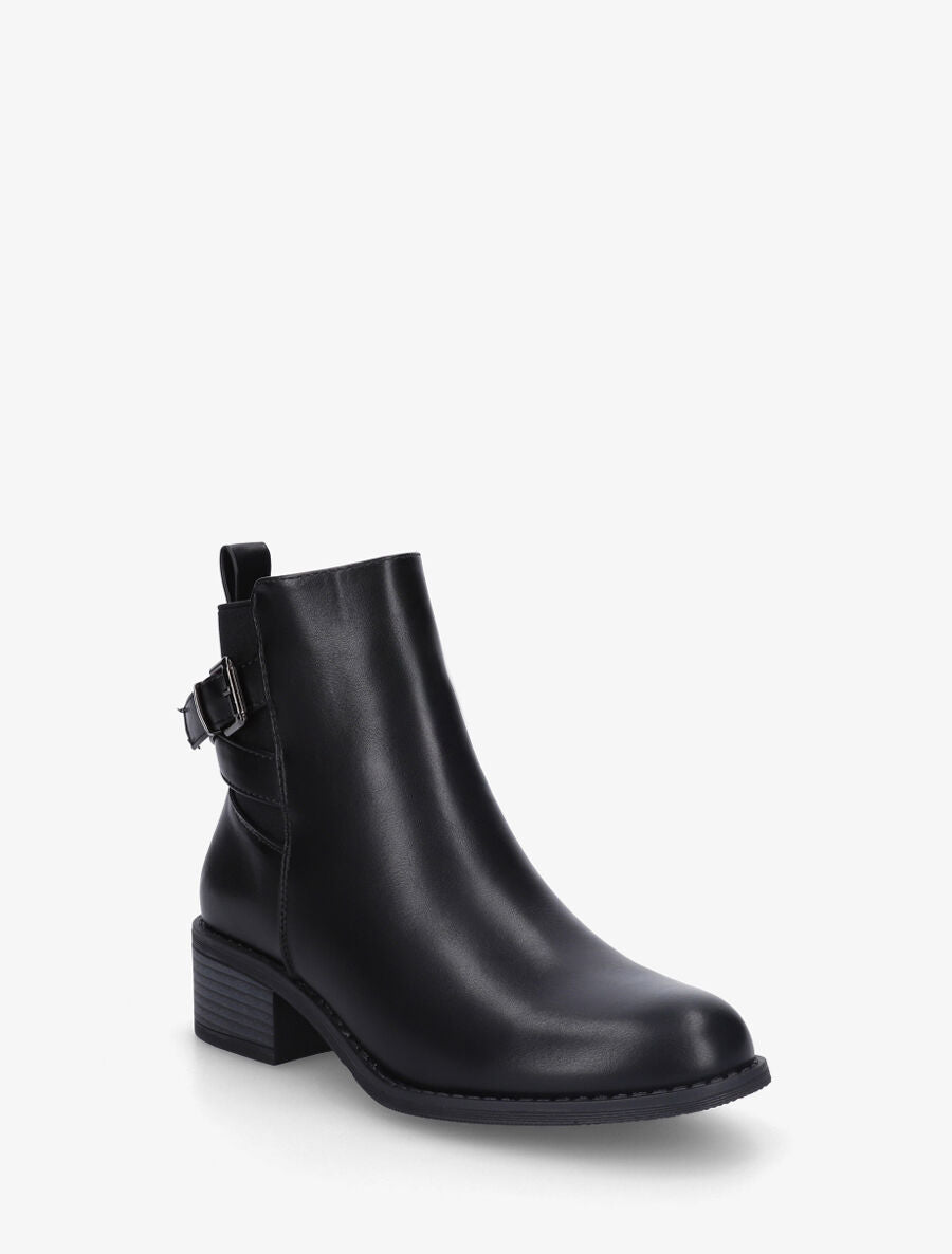 Bottines unies à cheville élastiquée et sanglée - Noir - 2