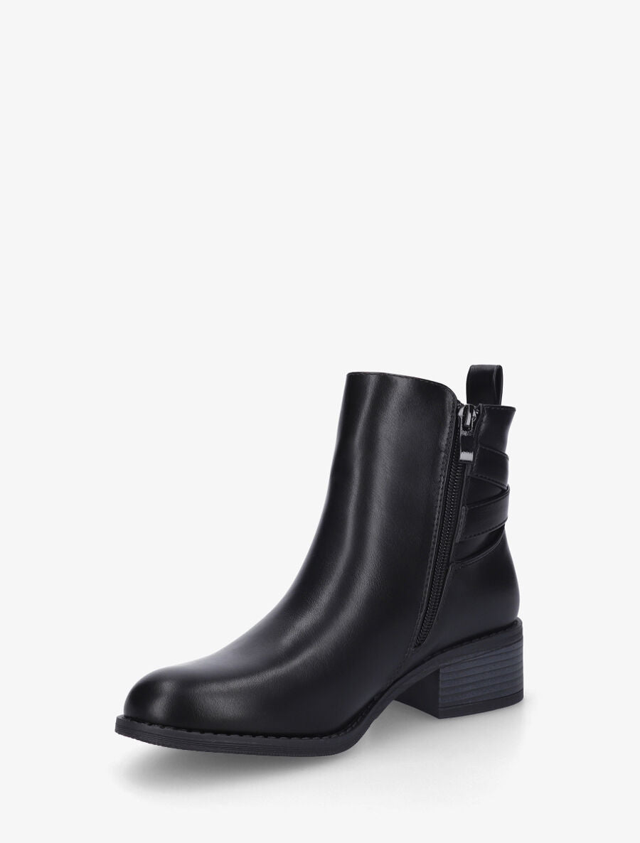 Bottines unies à cheville élastiquée et sanglée - Noir - 3