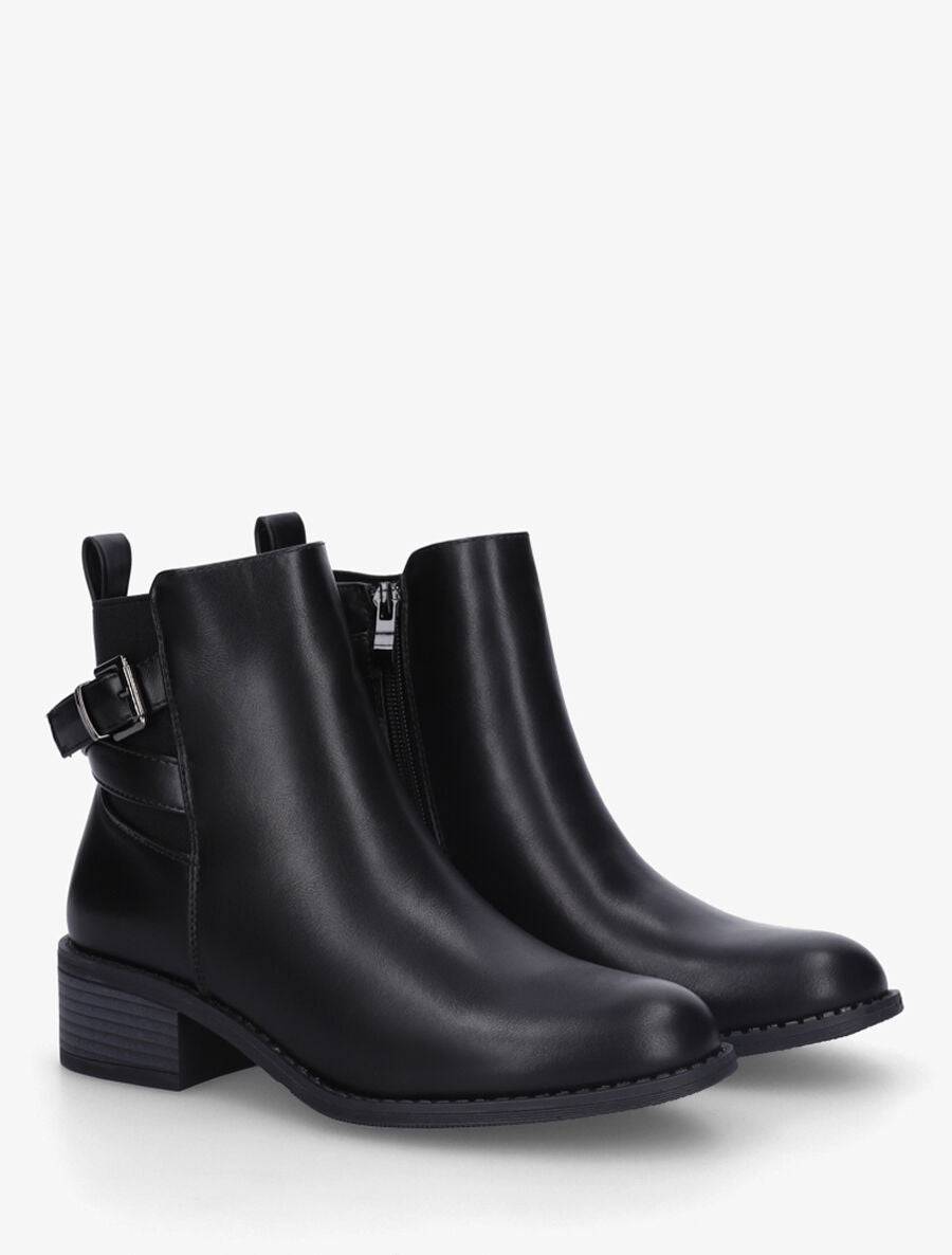 Bottines unies à cheville élastiquée et sanglée - Noir - 4