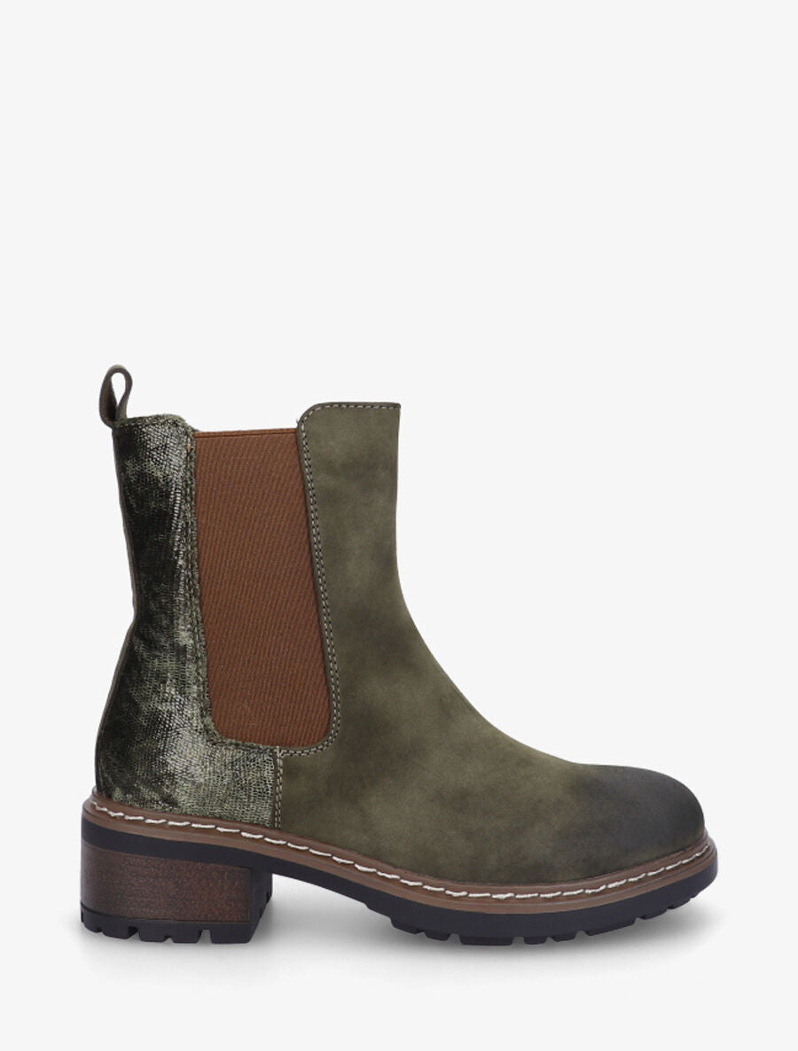 Bottines chelsea à détail python - Kaki - 1