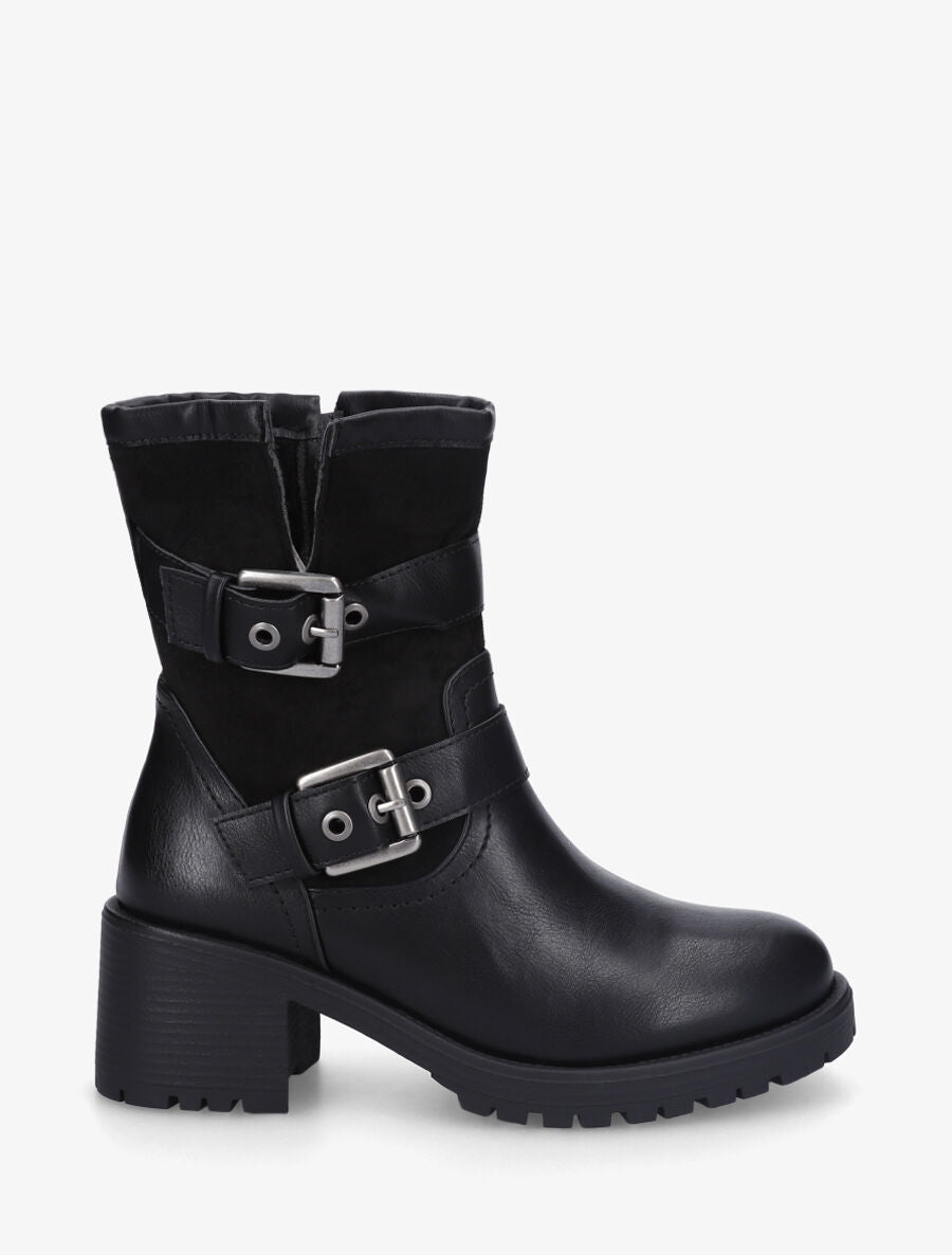 Bottines bimatière sanglées - Noir - 1