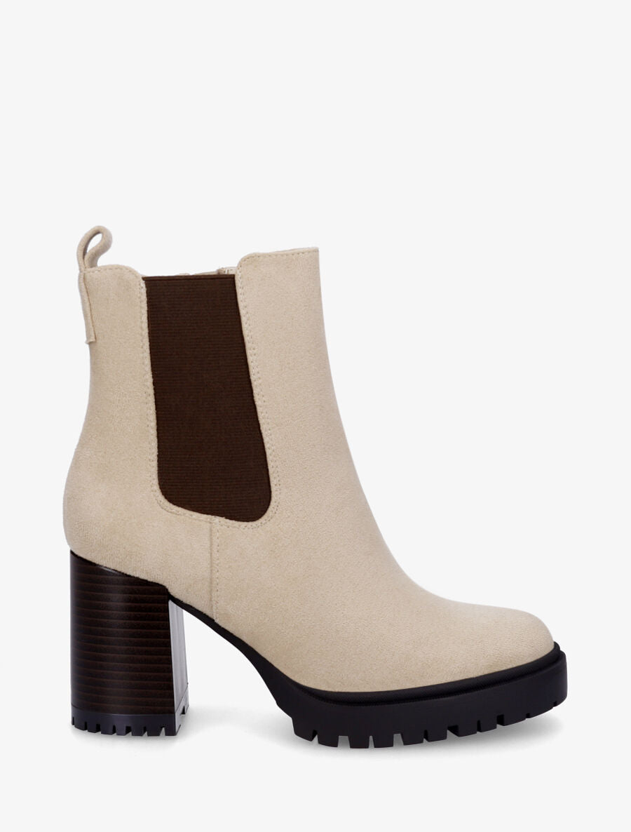 Bottines en suédine à talon haut - Beige - 5