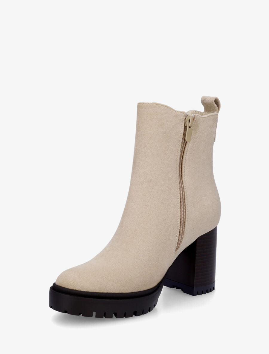 Bottines en suédine à talon haut - Beige - 3
