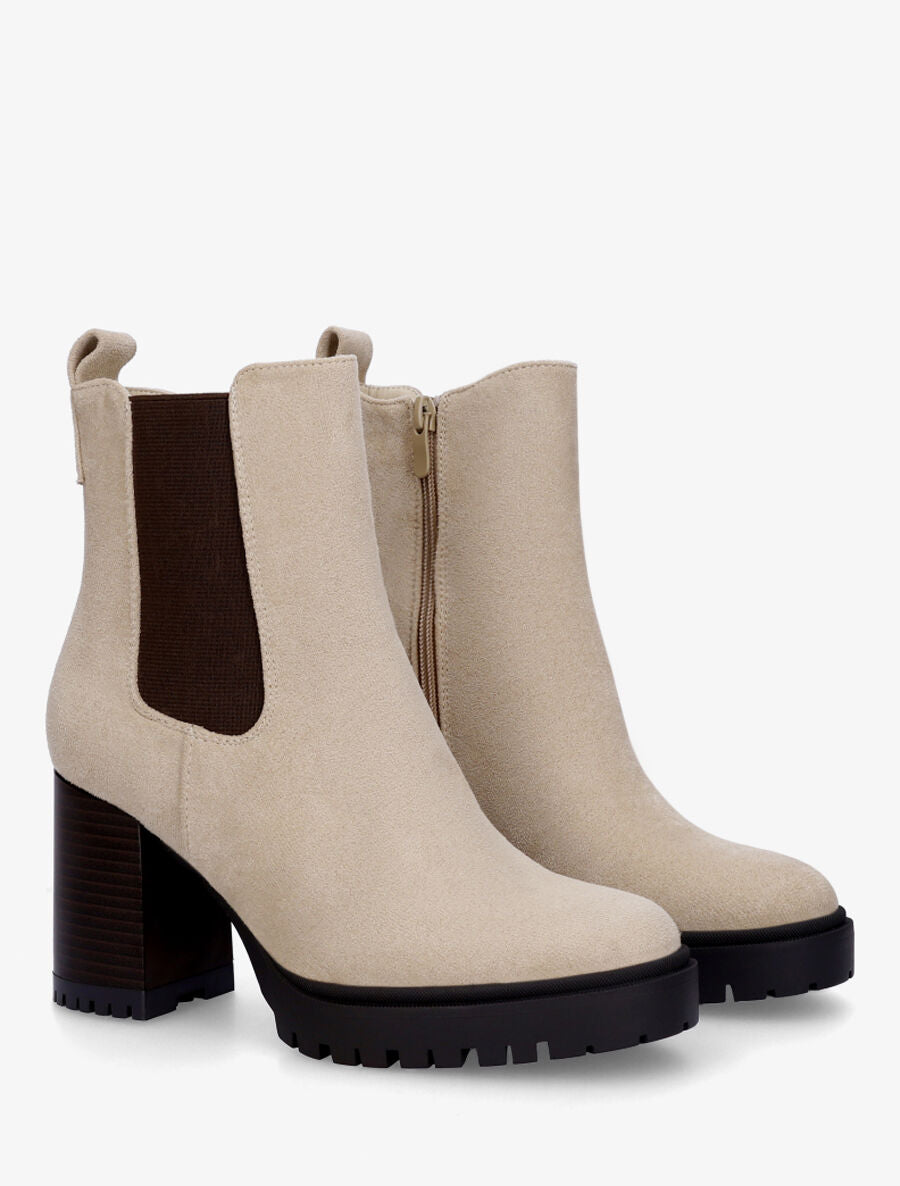 Bottines en suédine à talon haut - Beige - 4