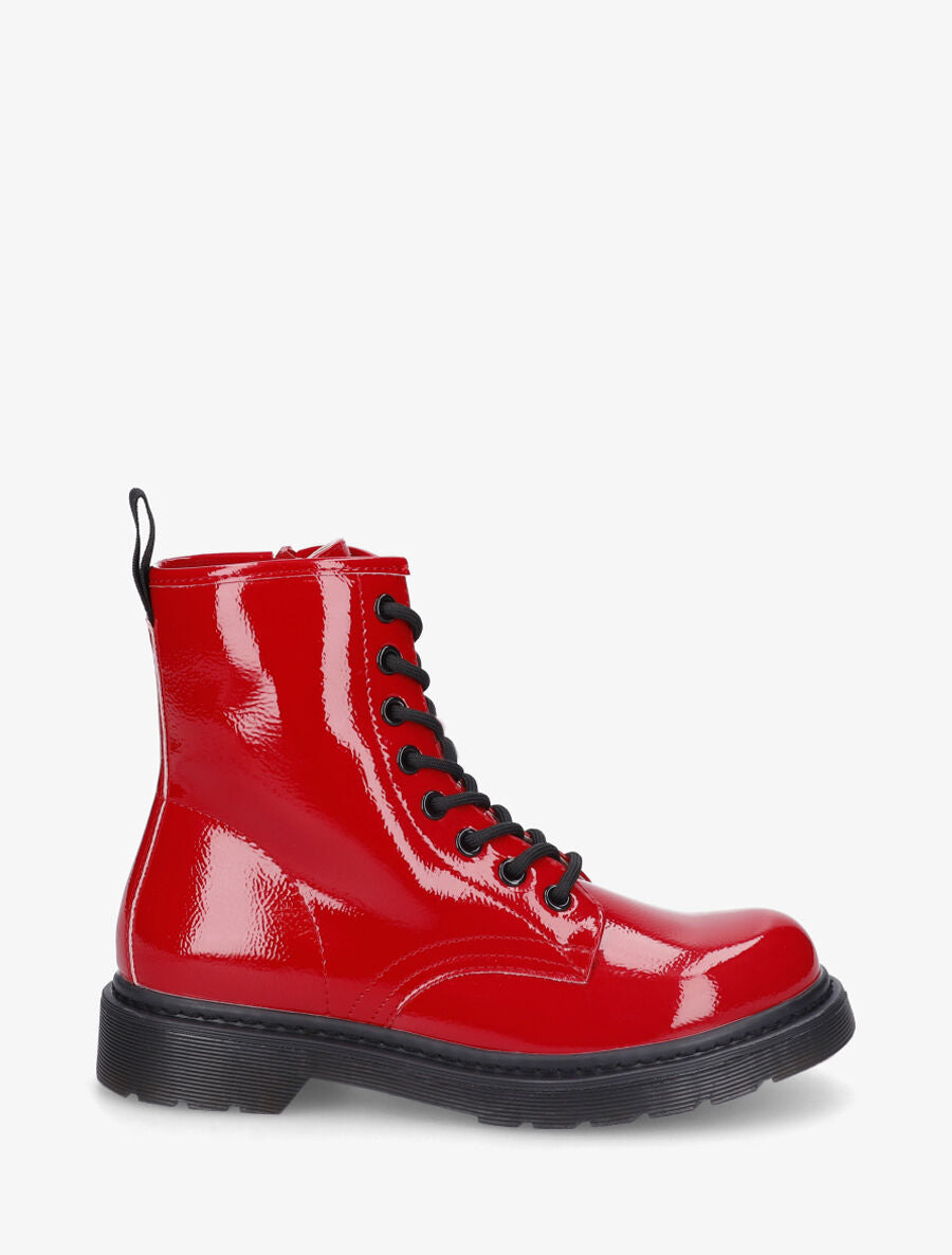 Bottines vernies et montantes à lacets - Rouge - 1