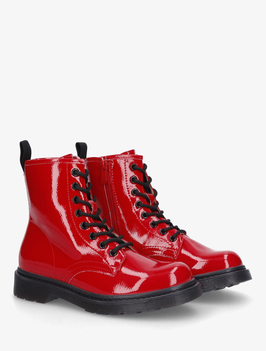 Bottines vernies et montantes à lacets - Rouge - 4