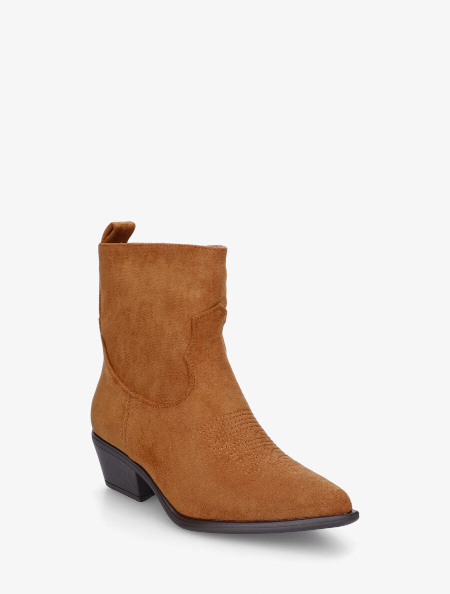 Bottines en suédine style santiags - Camel - 2