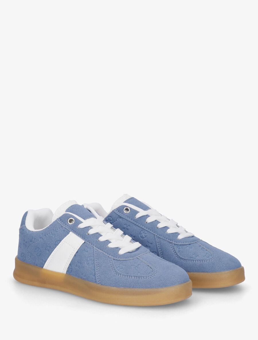 Sneakers effet nubuck à motif géométrique - Bleu - 4