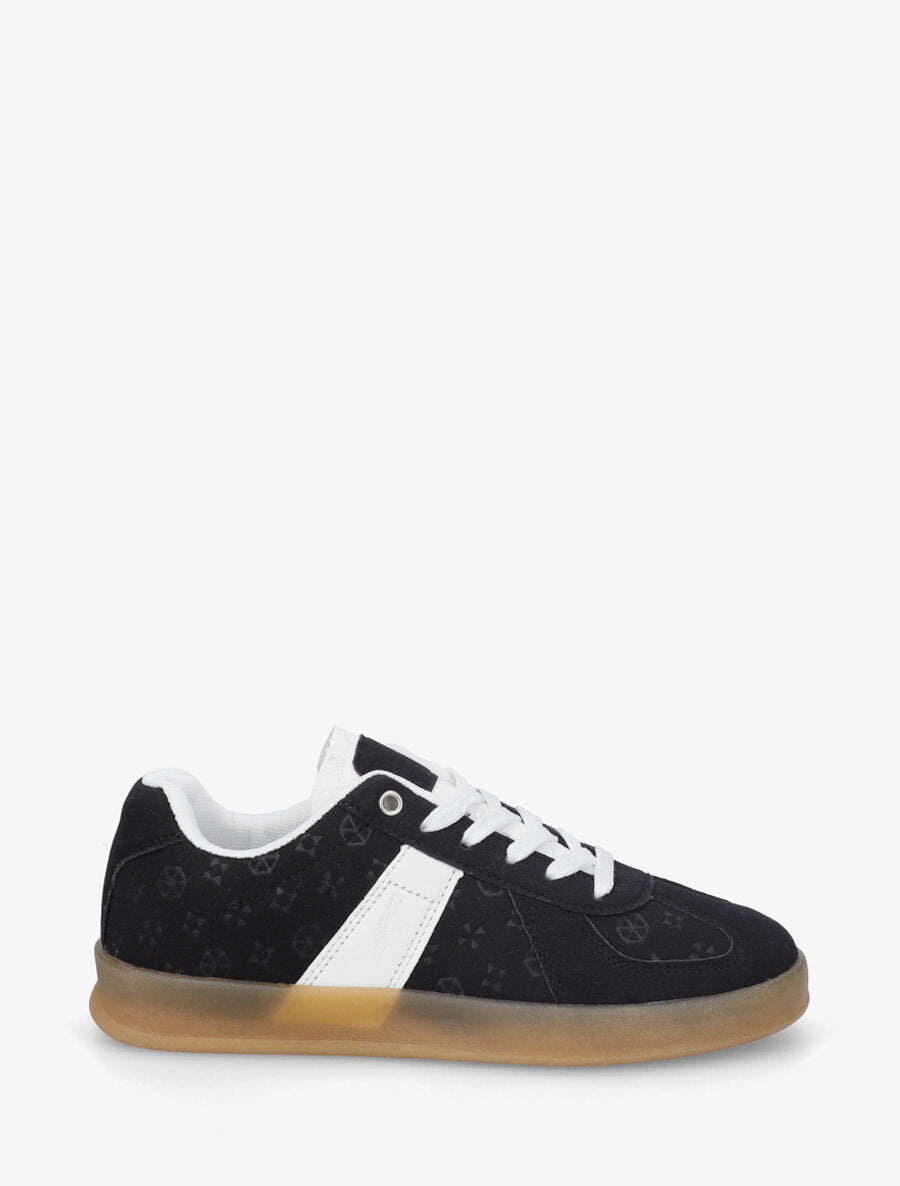 Sneakers effet nubuck à motif géométrique - Noir - 1