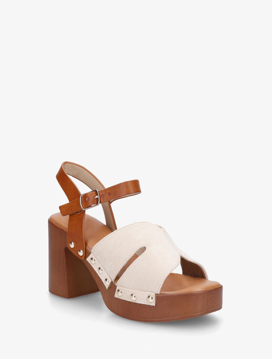 Sandales bimatière à talon - Beige - 2