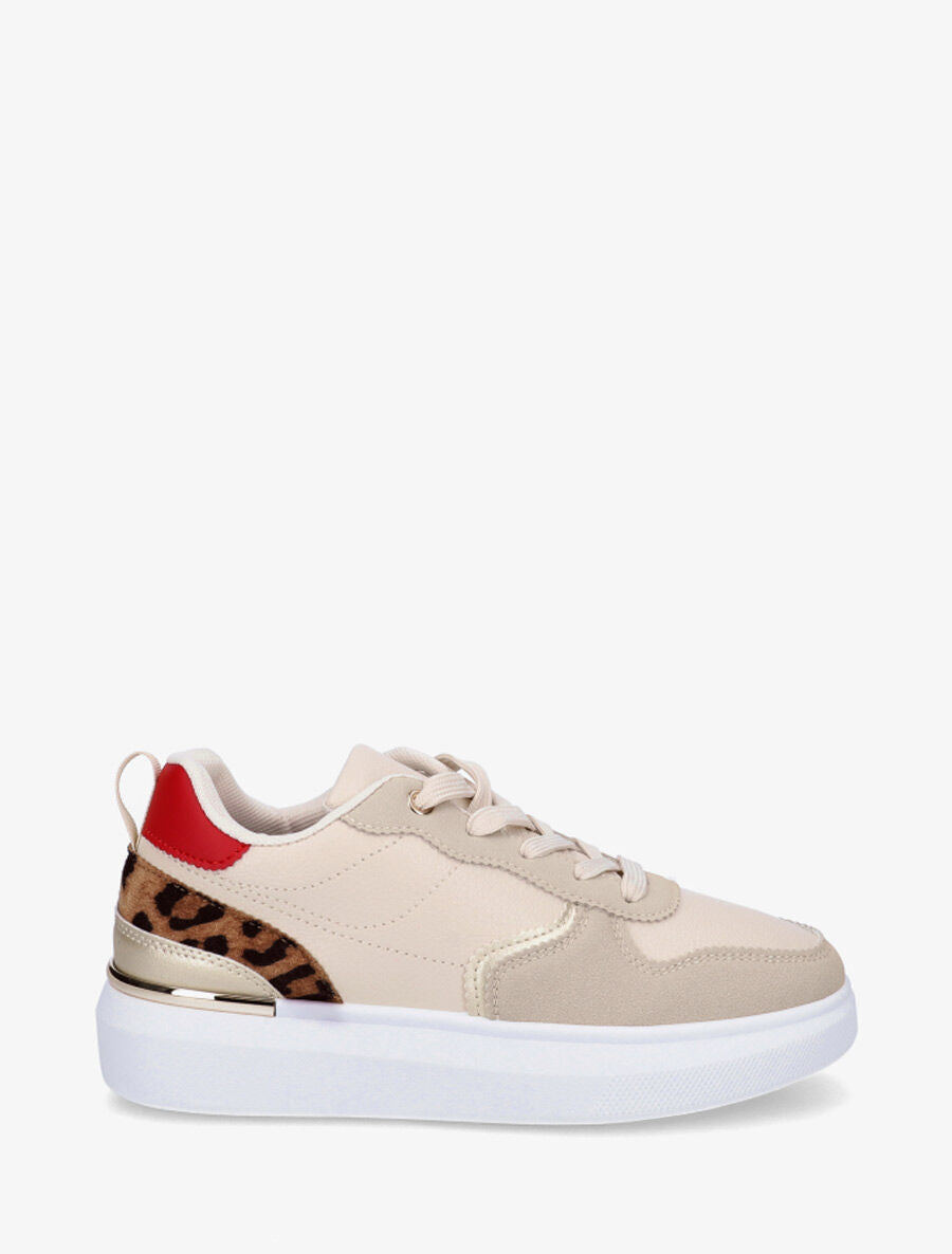 Baskets en simili empiècements léopards - Beige - 5