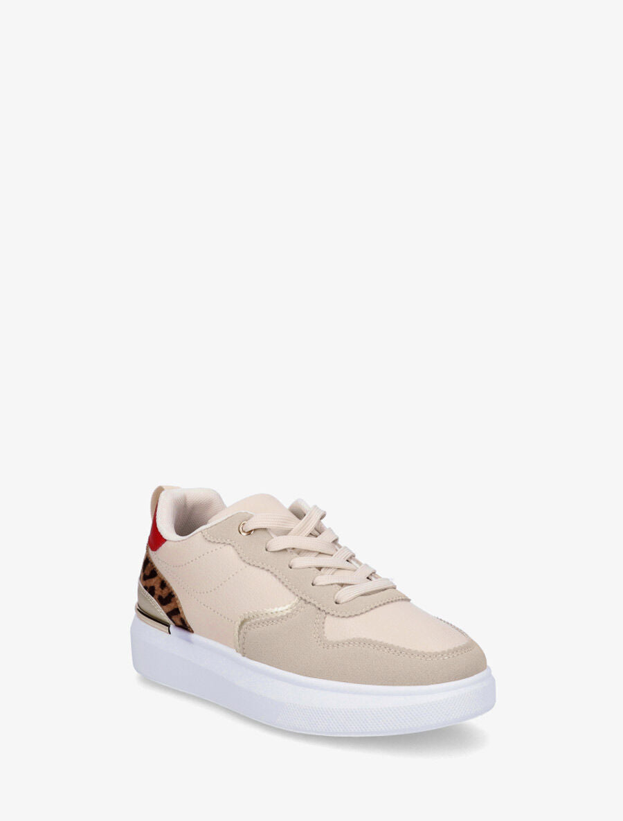 Baskets en simili empiècements léopards - Beige - 2