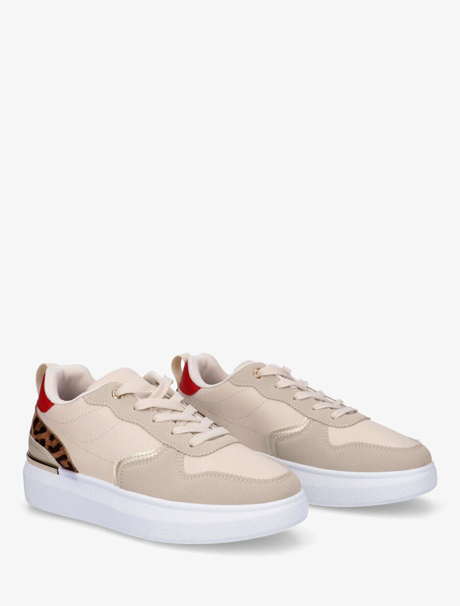 Baskets en simili empiècements léopards - Beige - 4