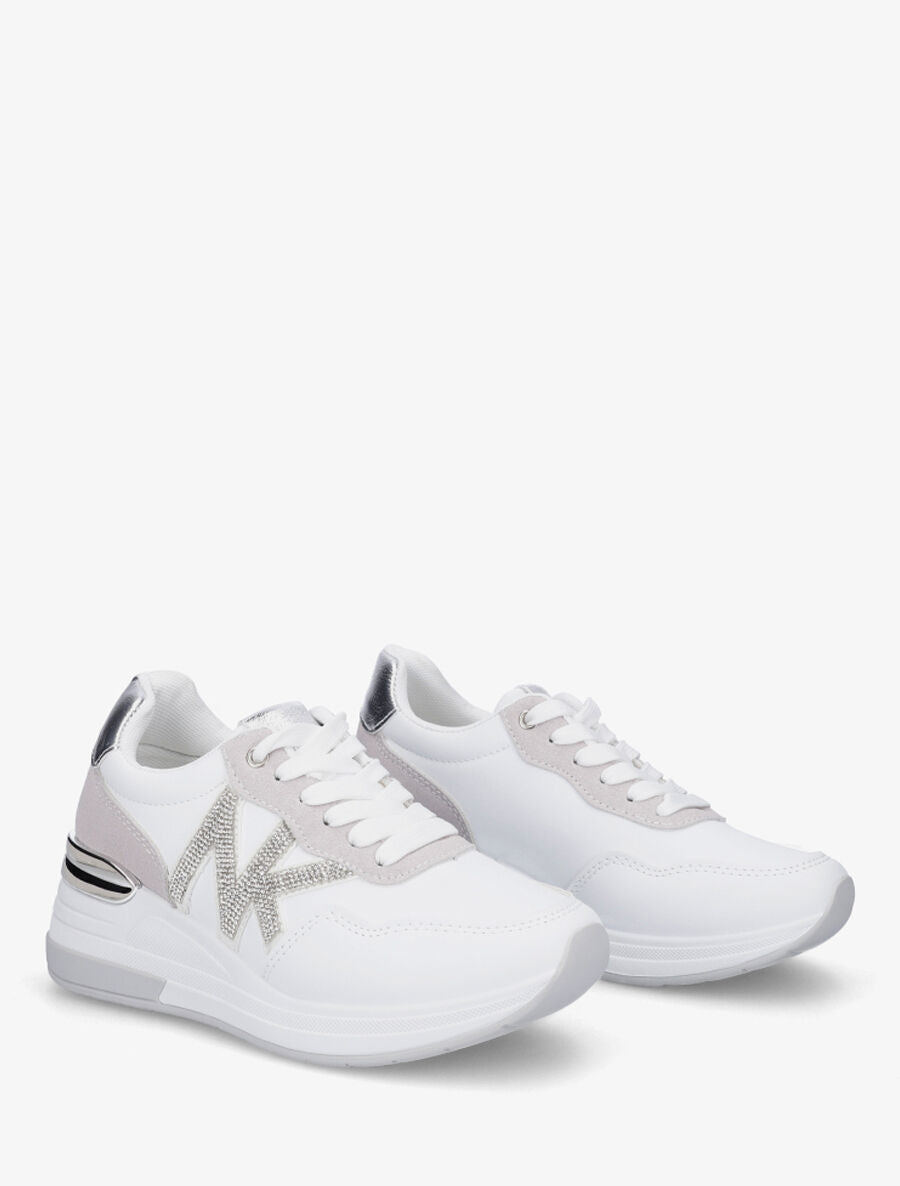 Baskets bimatière motif en strass - Blanc - 4
