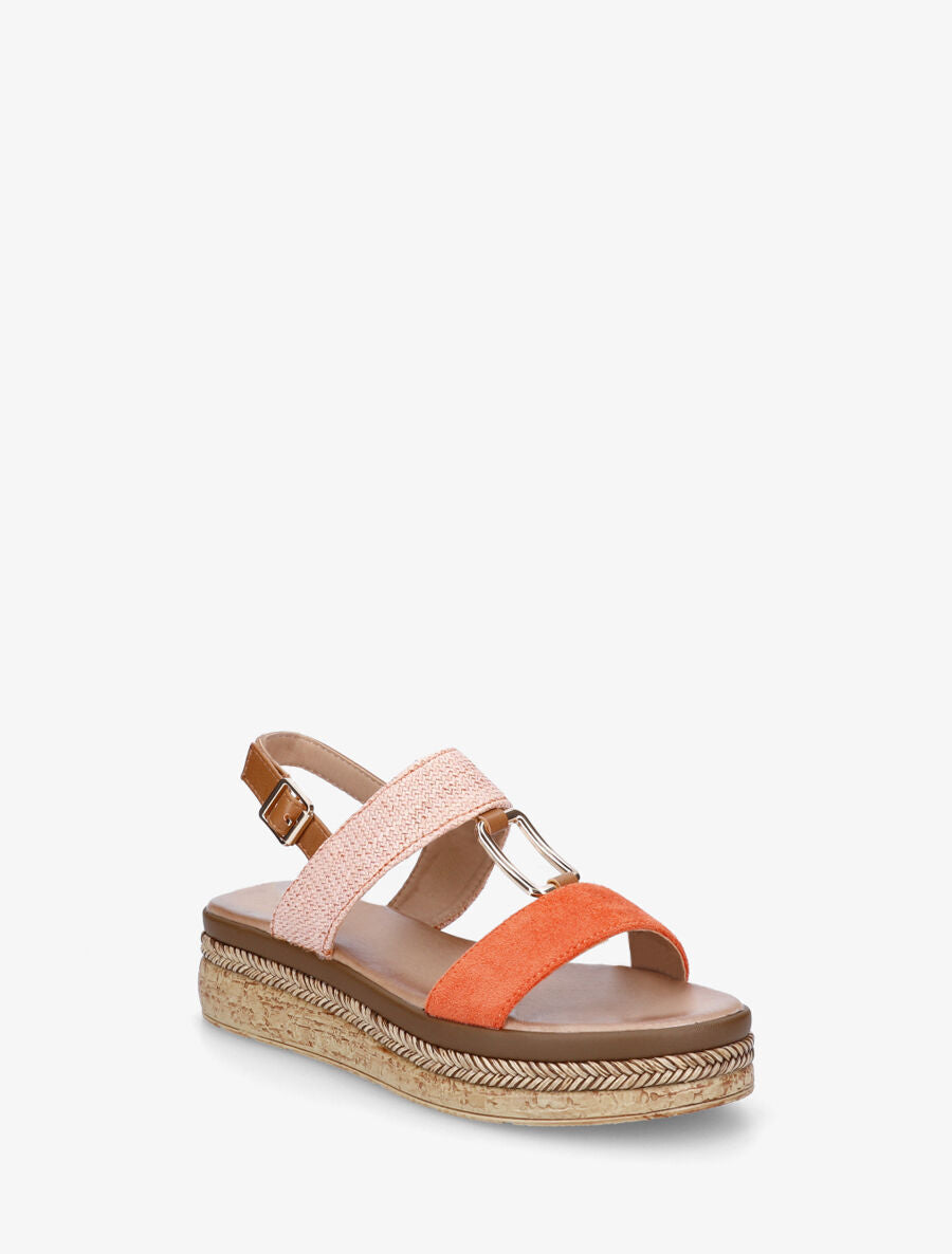 Sandales compensées à brides bi-matière - Orange - 2
