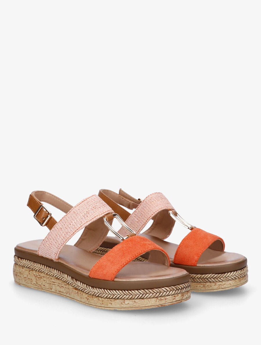 Sandales compensées à brides bi-matière - Orange - 4