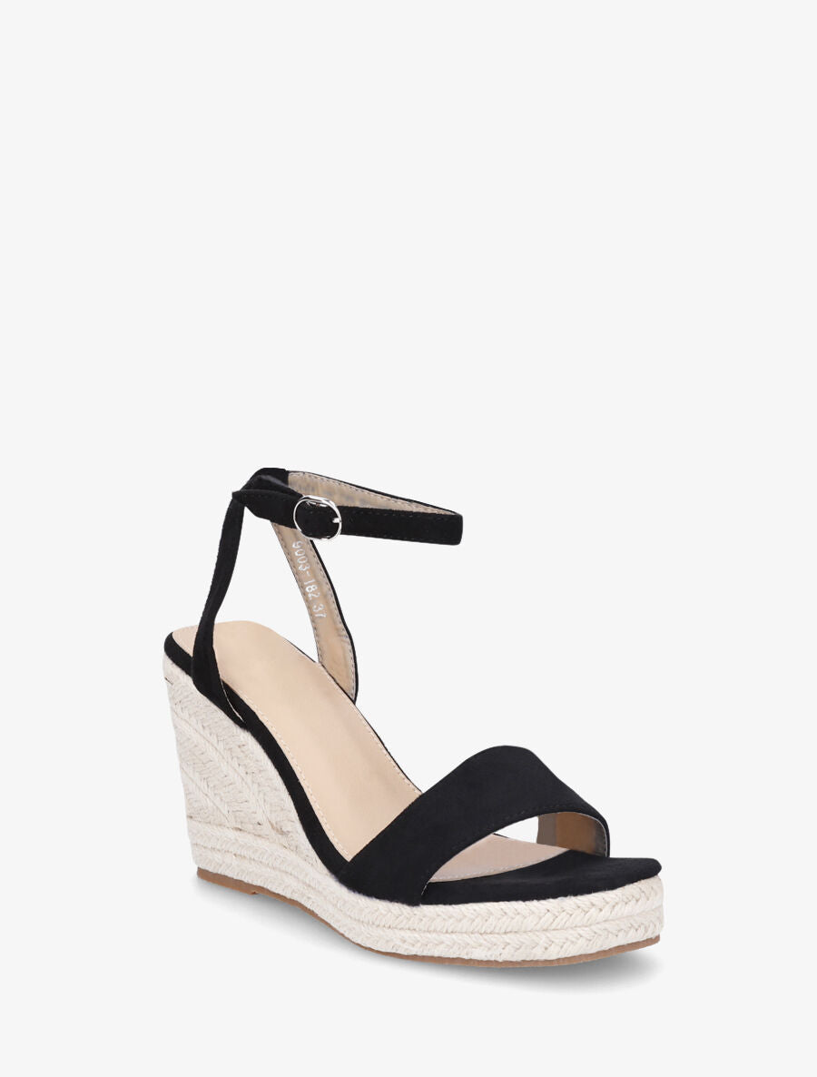 Sandales compensées en suédine - Noir - 3