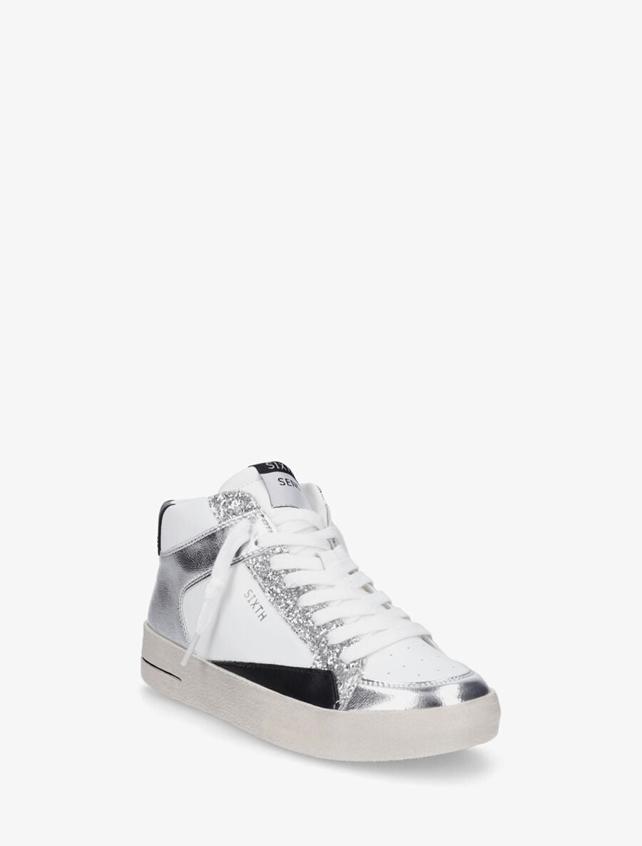 Sneakers montantes zippées à détail pailleté - Argent - 2