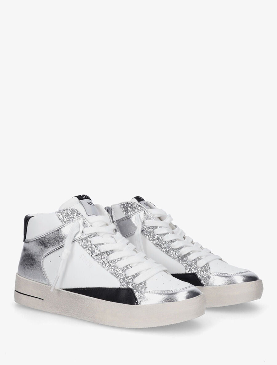 Sneakers montantes zippées à détail pailleté - Argent - 4