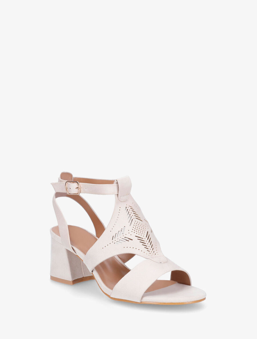 Sandales à talon et motifs ajourés - Beige - 2