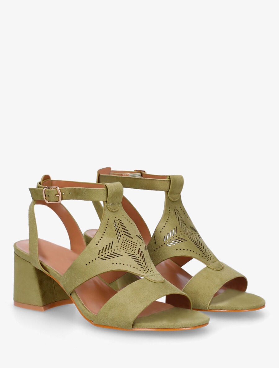 Sandales à talon et motifs ajourés - Vert - 4