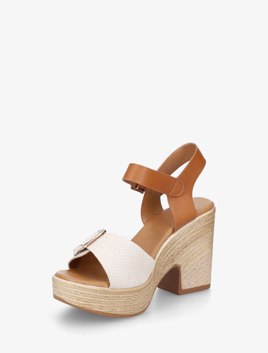 Sandales à talon haut et bride tressée - Beige - 3