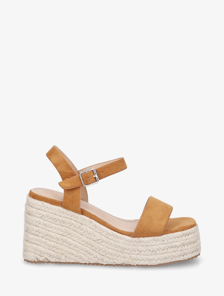 Sandales basiques à talon compensé haut - Camel - 1