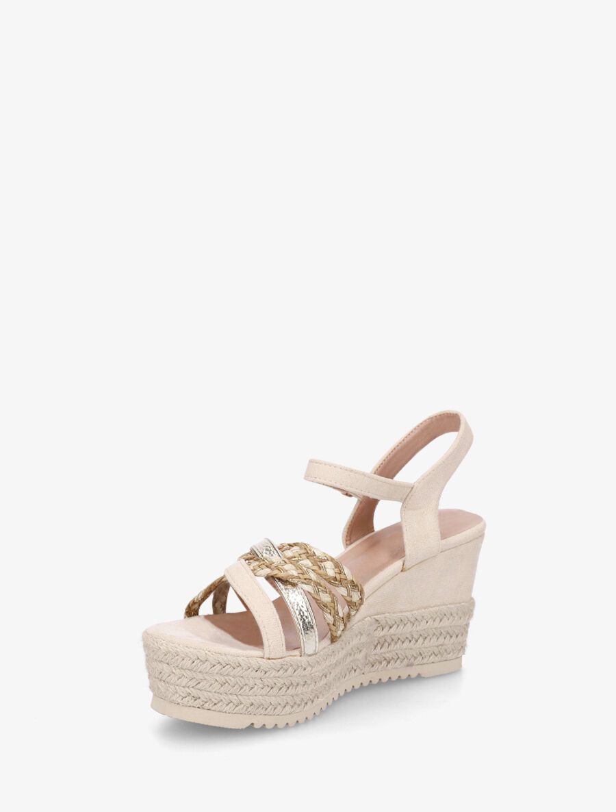Sandales compensées en suédine et raphia - Beige - 3