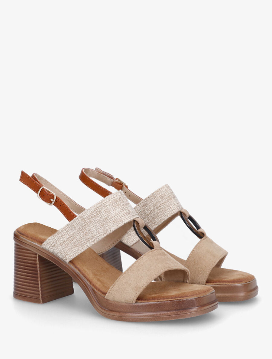 Sandales à talon bimatière à anneau - Taupe - 4