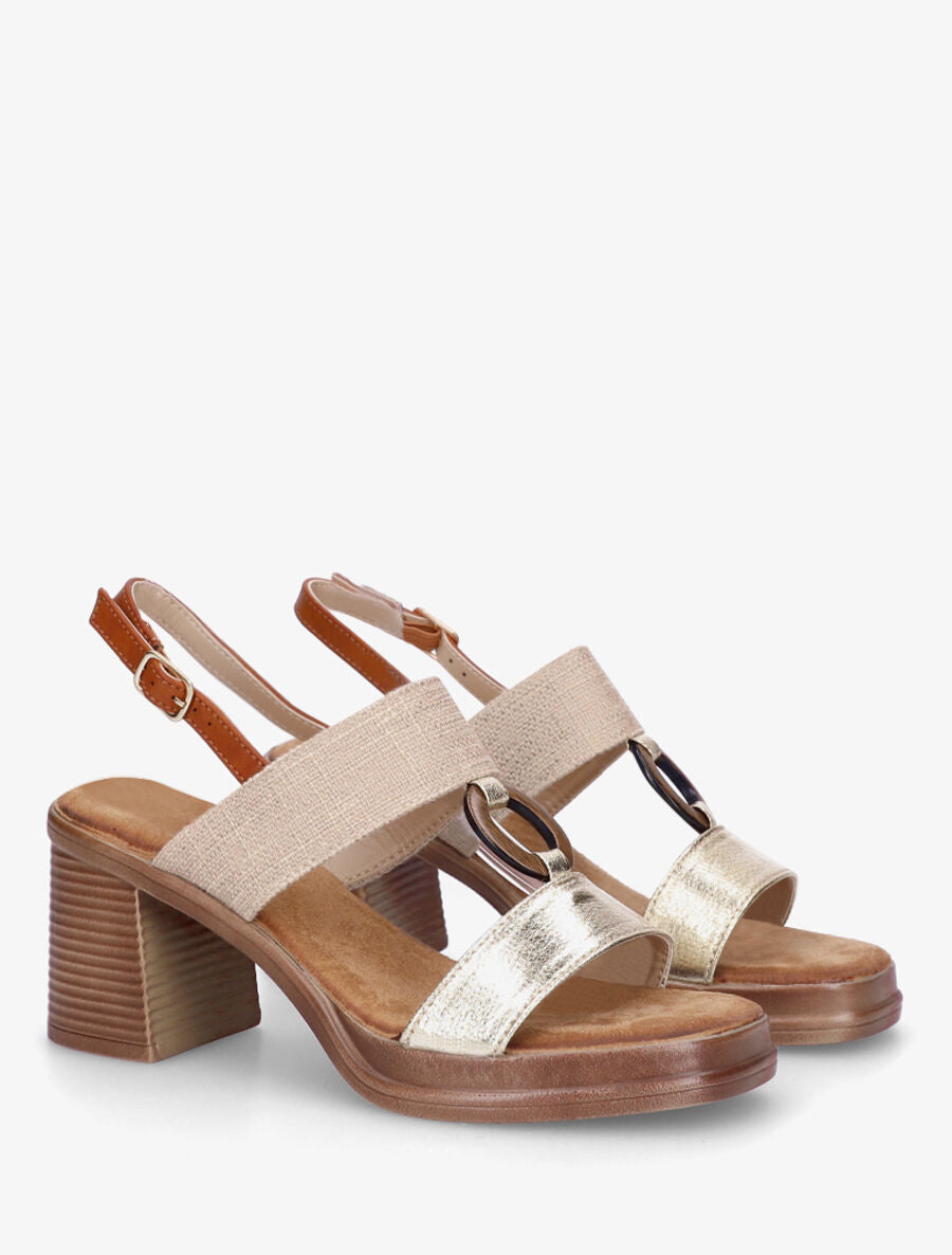 Sandales à talon bimatière à anneau - Or - 4