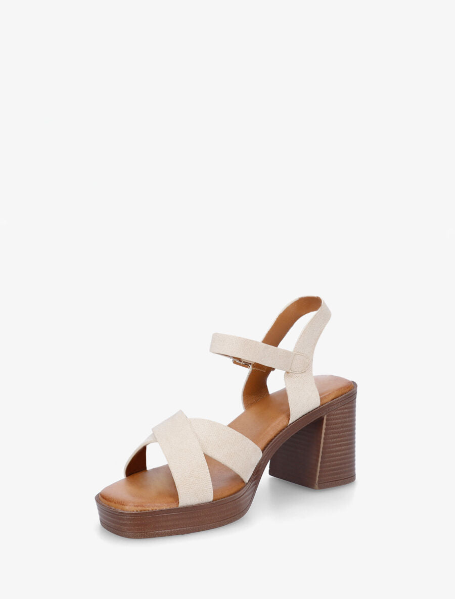 Sandales en suédine à brides croisées - Beige - 3