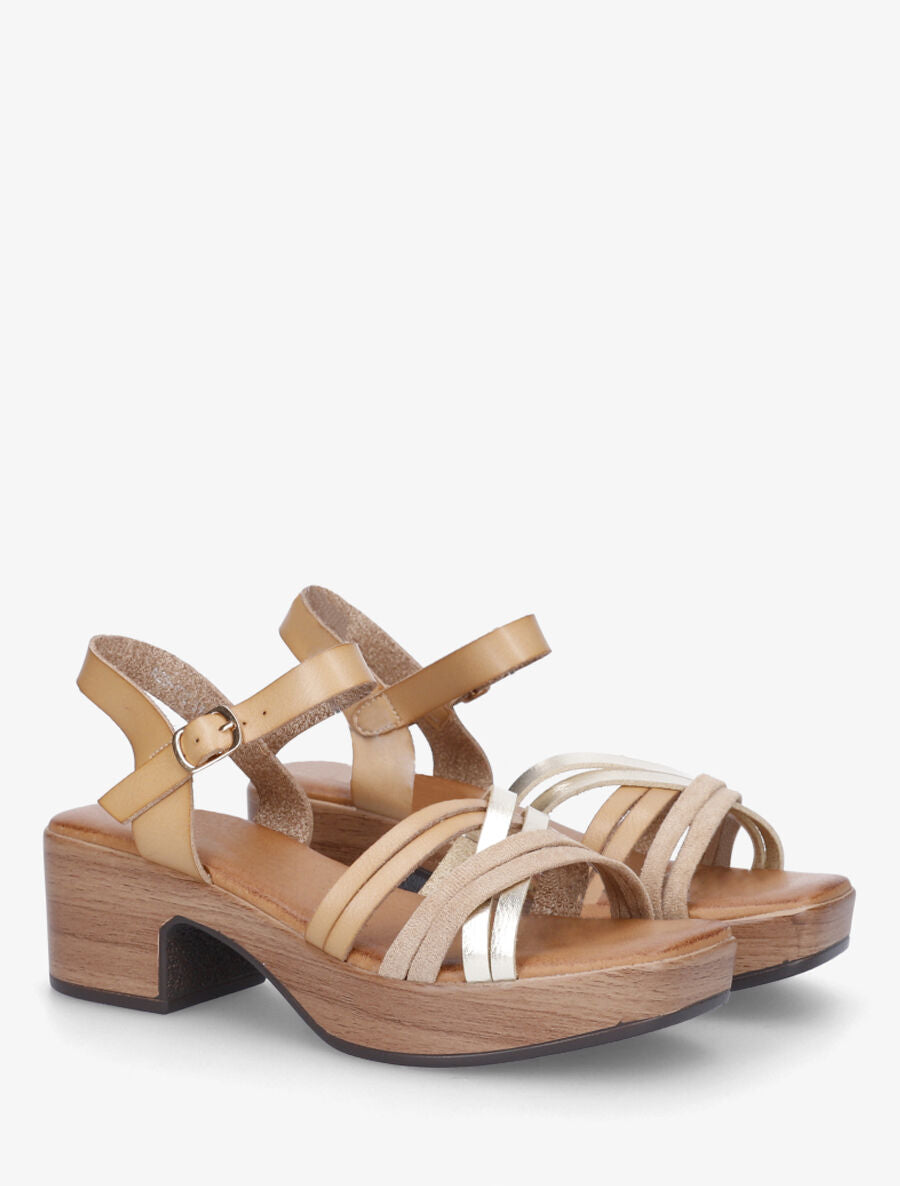 Sandales bimatière à multibride croisées - Beige - 4