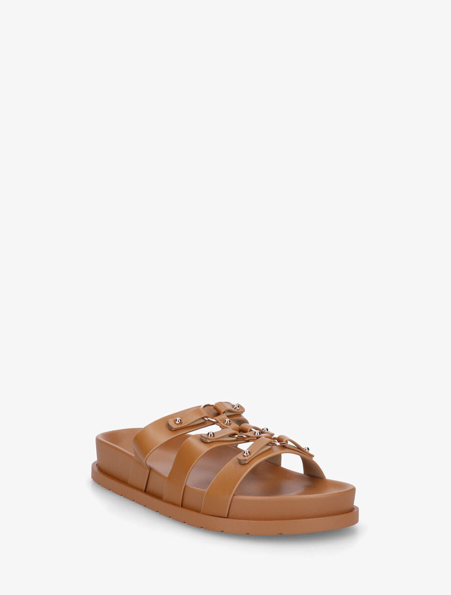 Claquettes cloutées style spartiates - Camel - 2
