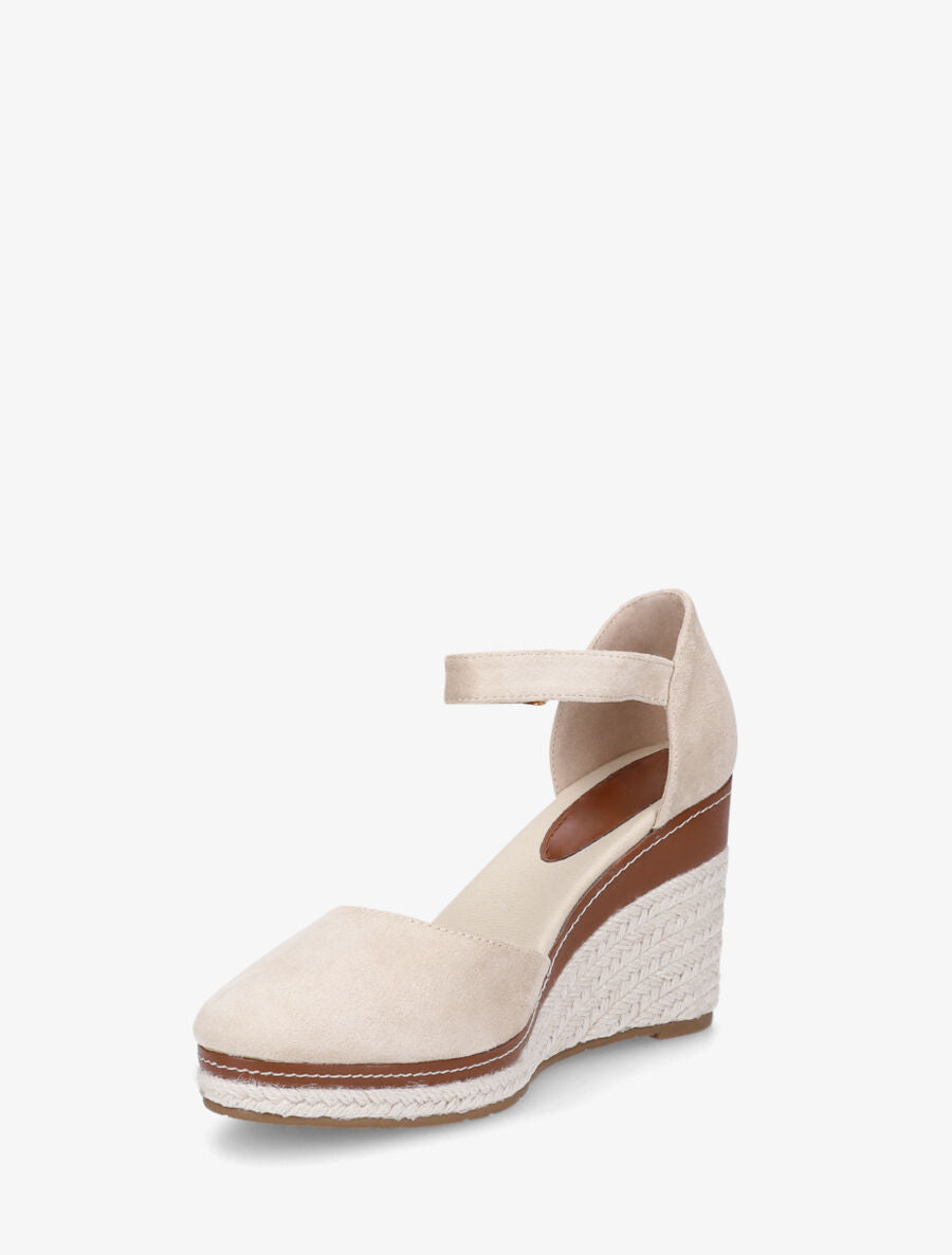 Sandales en suédine à talon compensé - Beige - 4